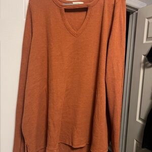 Anthropologie T.La waffle knit long sleeve top rust orange